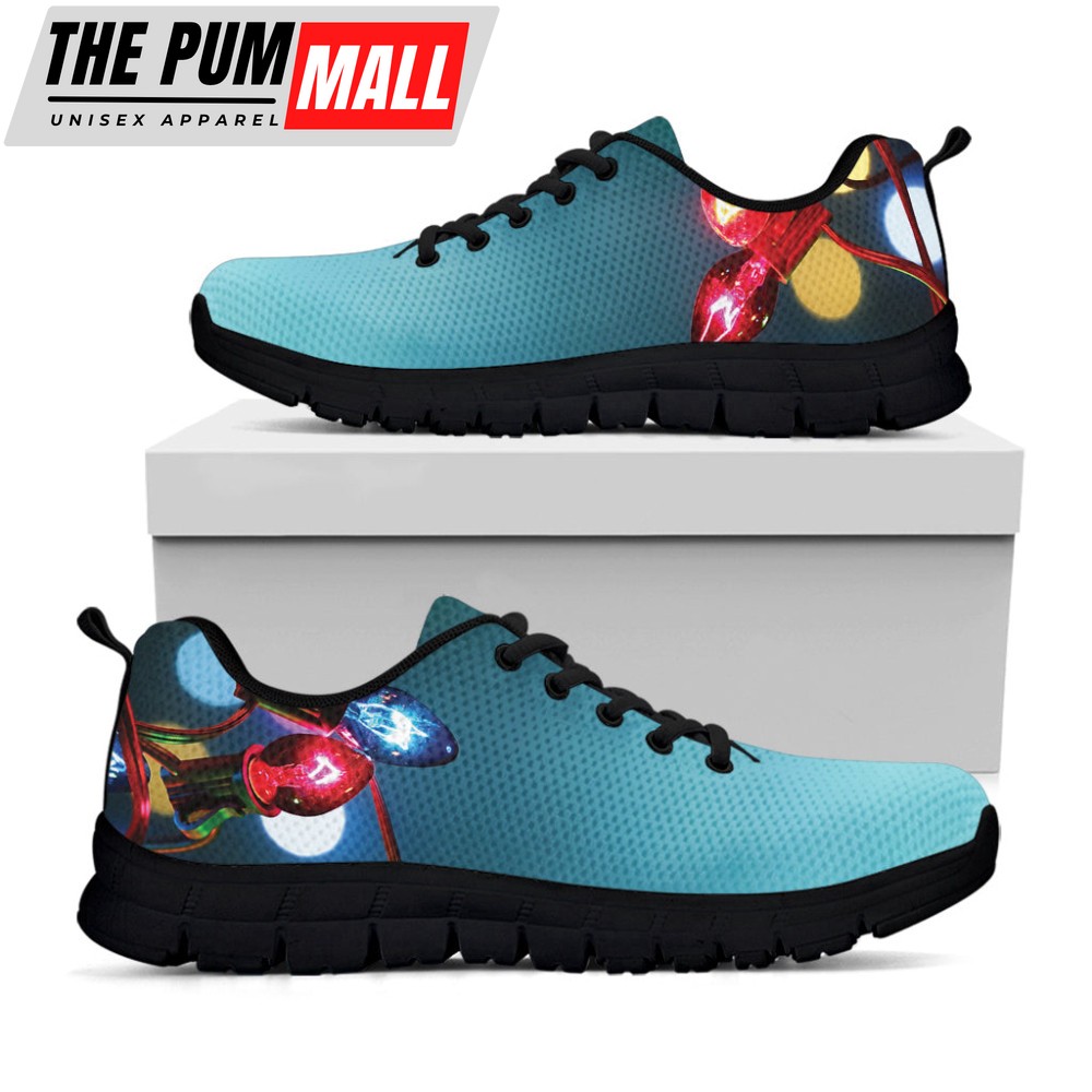 LED Christmas String Lights Print Black Running Shoes, Gift For Men And Women