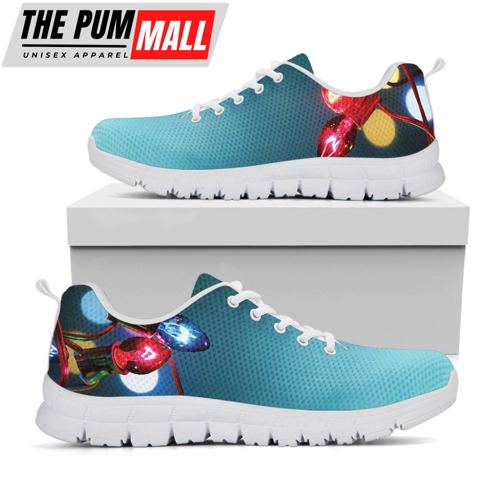 LED Christmas String Lights Print White Running Shoes, Gift For Men And Women