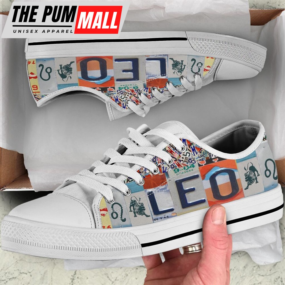 Leo License Plates Low Top Shoes – Zodiac Leo Horoscope Zodiac Sign Shoes – Lowtop Casual Shoes Gift For Adults