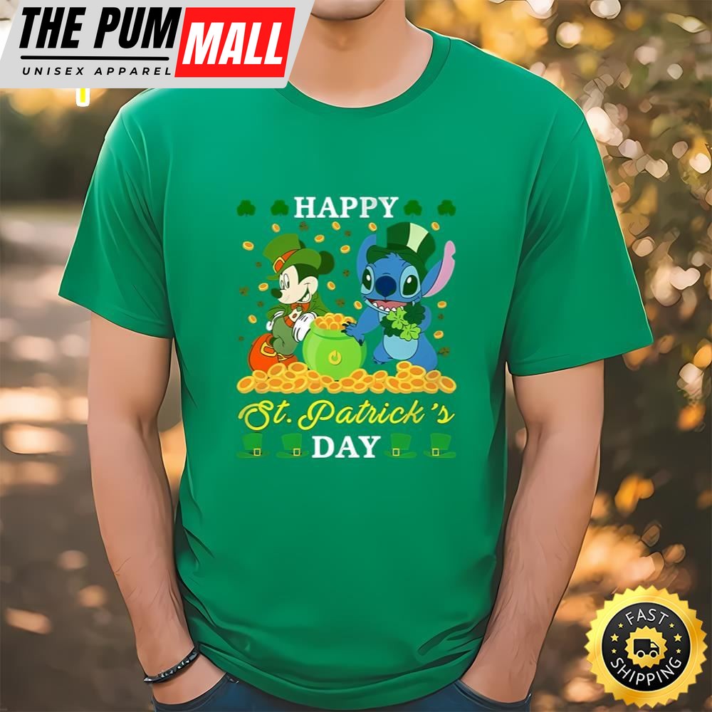 Leprechaun Mickey Mouse Stitch Disney St Patricks Day Shirt