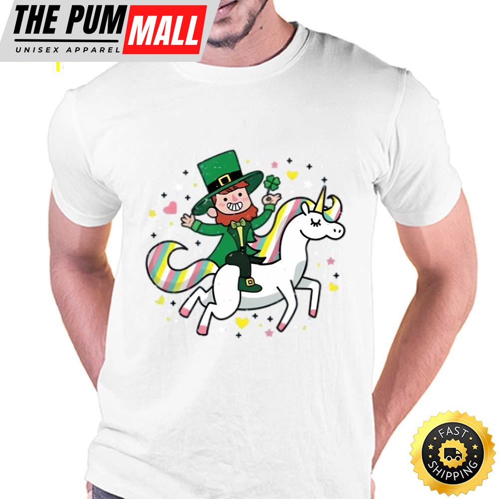 Leprechaun Riding A Unicorn T-shirt Funny St Patricks Day T-shirt