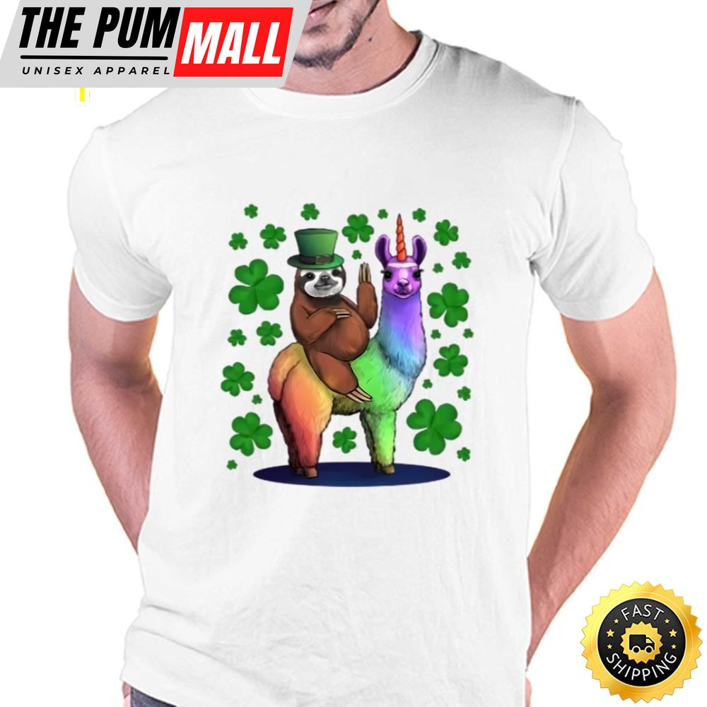 Leprechaun Sloth Riding Llama Unicorn St Patricks Day T-Shirt