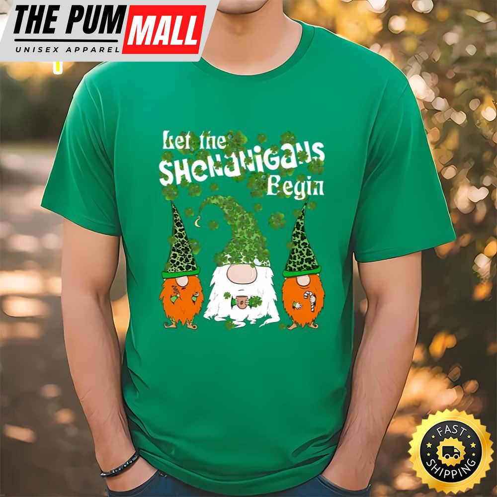 Let Shenanigans Begin Gnomes Green Clovers St Patricks Day T-Shirt