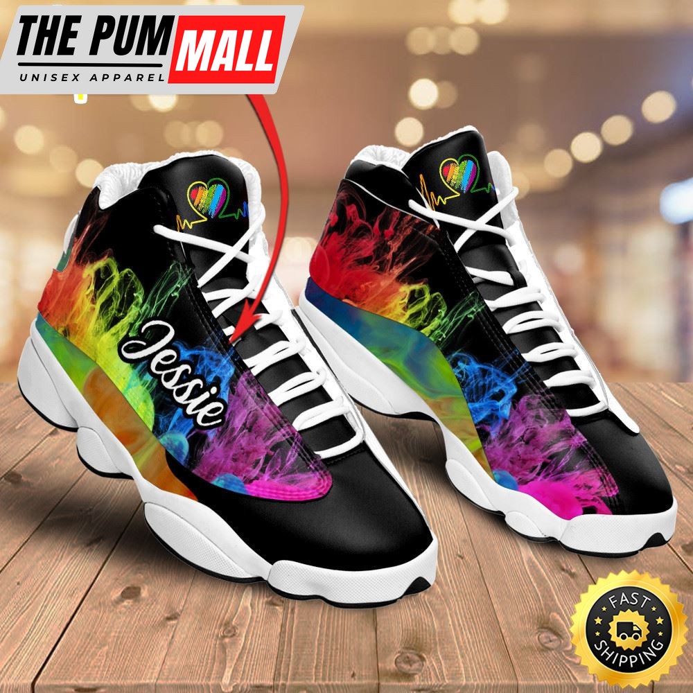 Lgbt Colorful Smoke Heart Beat Custom Name Jd13 Shoes