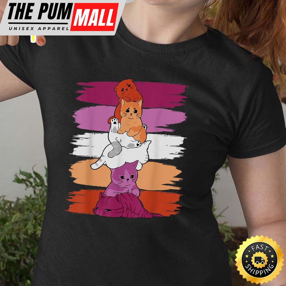 LGBT lesbian pride Cat LGBT Trans Flag Cute Cats Pile Valentines Day T-shirt