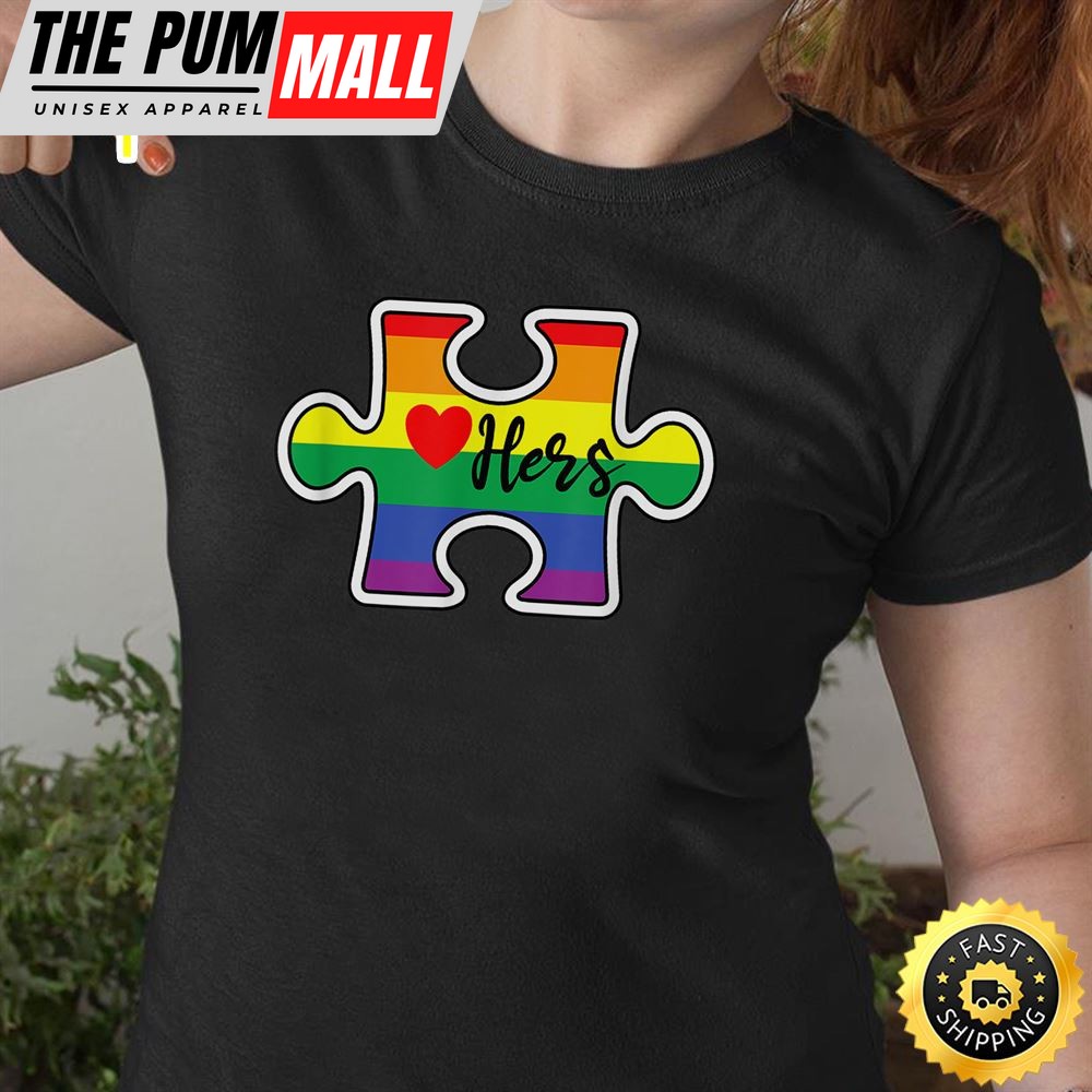 LGBT Pride Couple Valentine Lesbian Hers Rainbow Puzzle Gay Valentines Day T-shirt