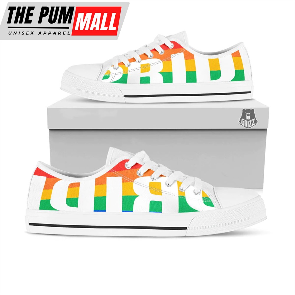 Lgbt Pride Flag Pattern Print White Low Top Shoes