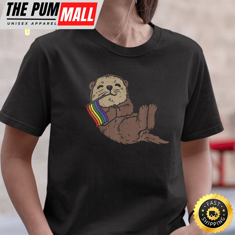 LGBT Sea Otter Rainbow Flag Cute Gay Pride Animal Lover Gift Valentines Day T-shirt