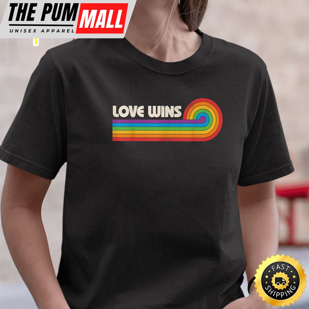 LGBTQ Love Wins Gay Pride LGBT Rainbow Flag Retro Vintage Valentines Day T-shirt