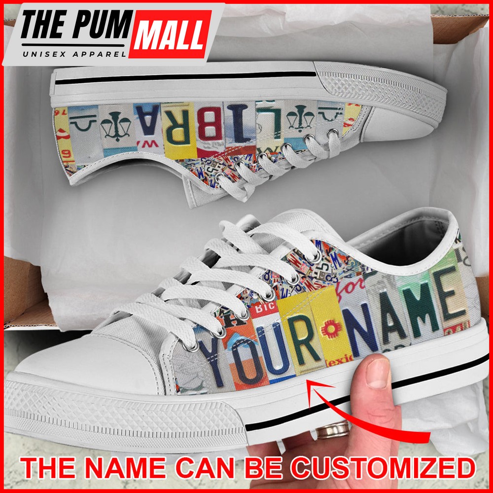 Libra License Plates Custom Name Low Top Shoes – Libra Zodiac Horoscope Shoes – Lowtop Casual Shoes Gift For Adults