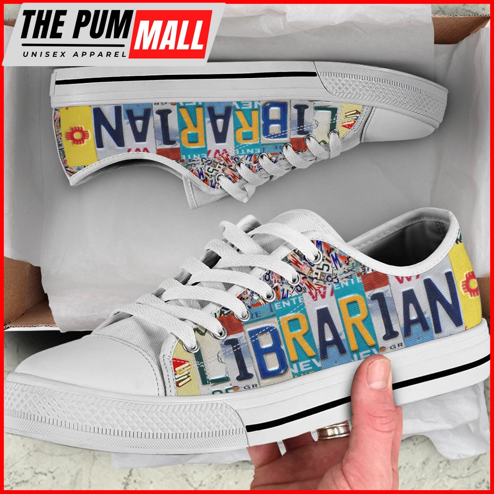 Librarian License Plates Low Top Teaching Fashion Lowtop Shoes – Lowtop Casual Shoes Gift For Adults
