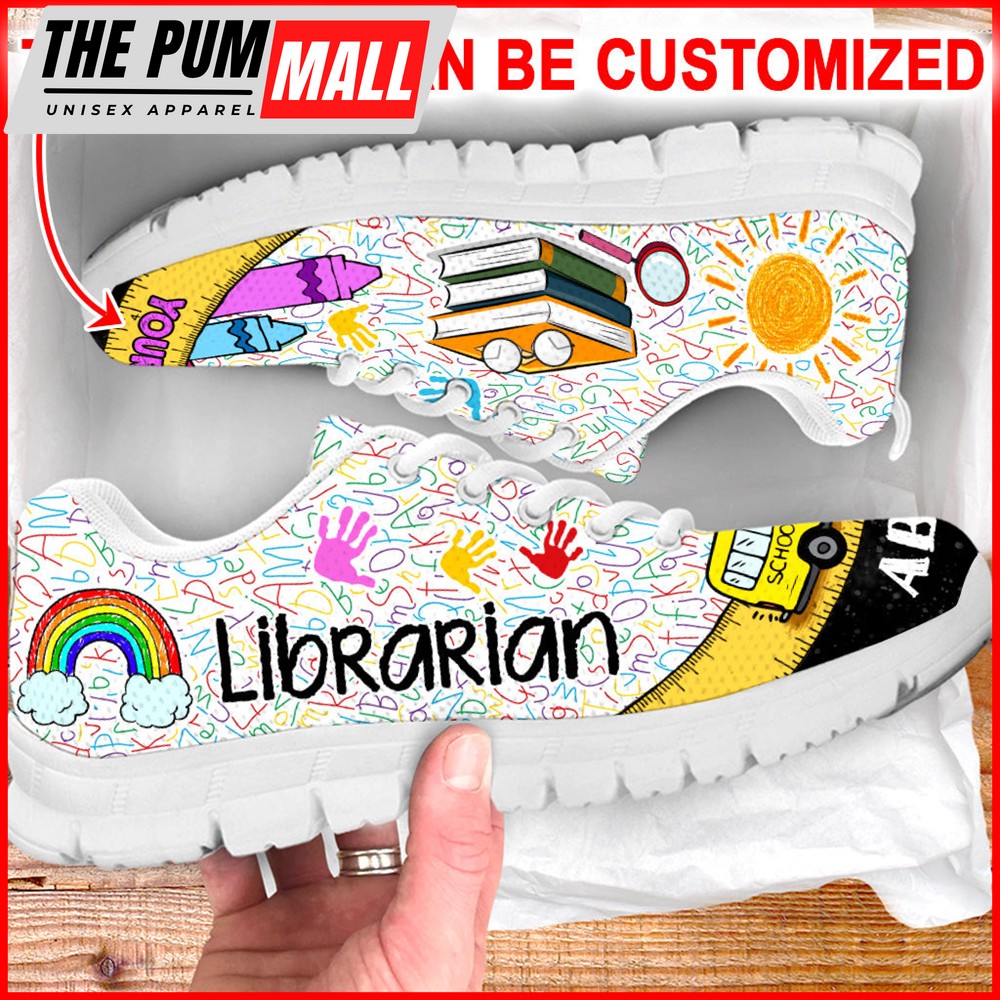 Librarian Shoes Bus Ruler Sneaker Walking Shoes – Personalized Custom – Best Shoes For Bookaholic, Student