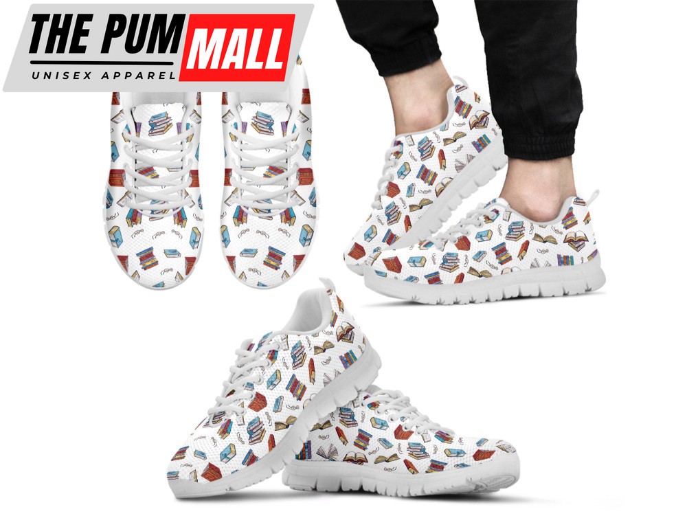 Library Book Shoes Custom Name Shoes Books Pattern Running Sneakers For Women Men
