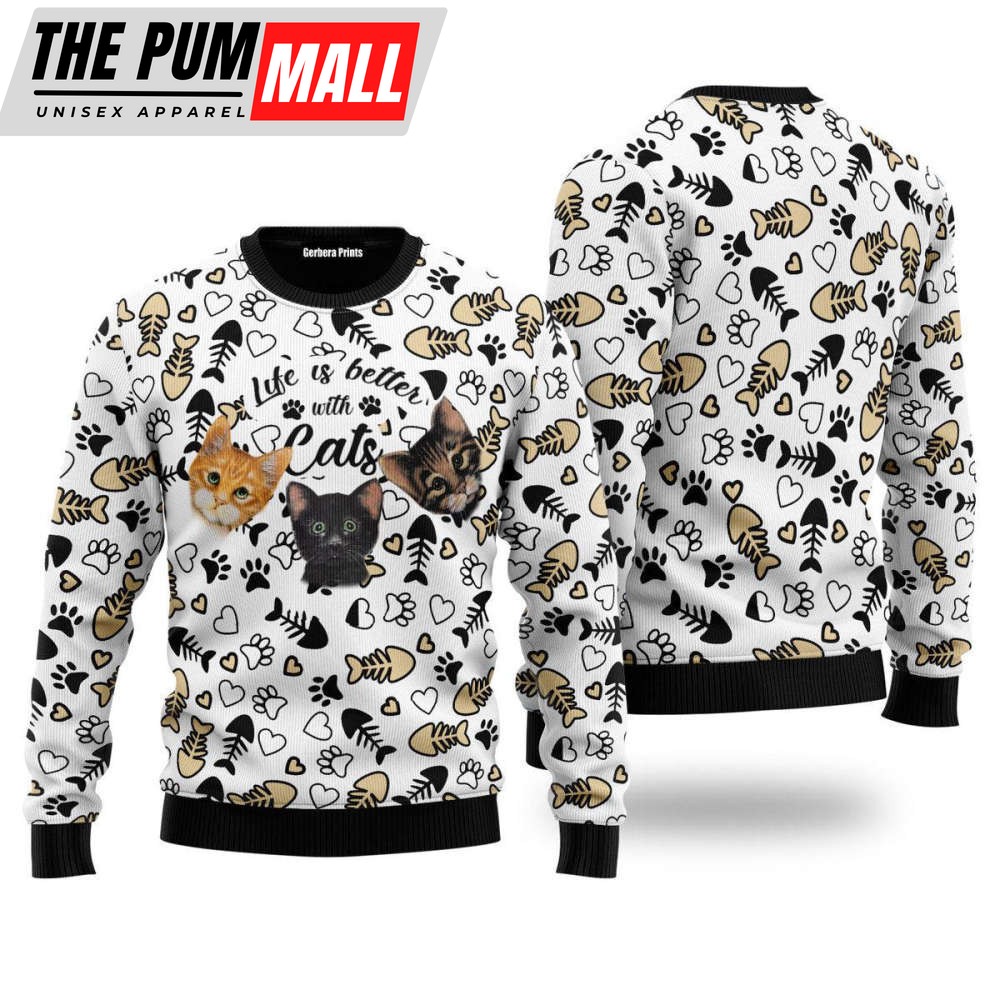 Life Is Better With Cats Ugly Christmas Sweater For Men & Women
