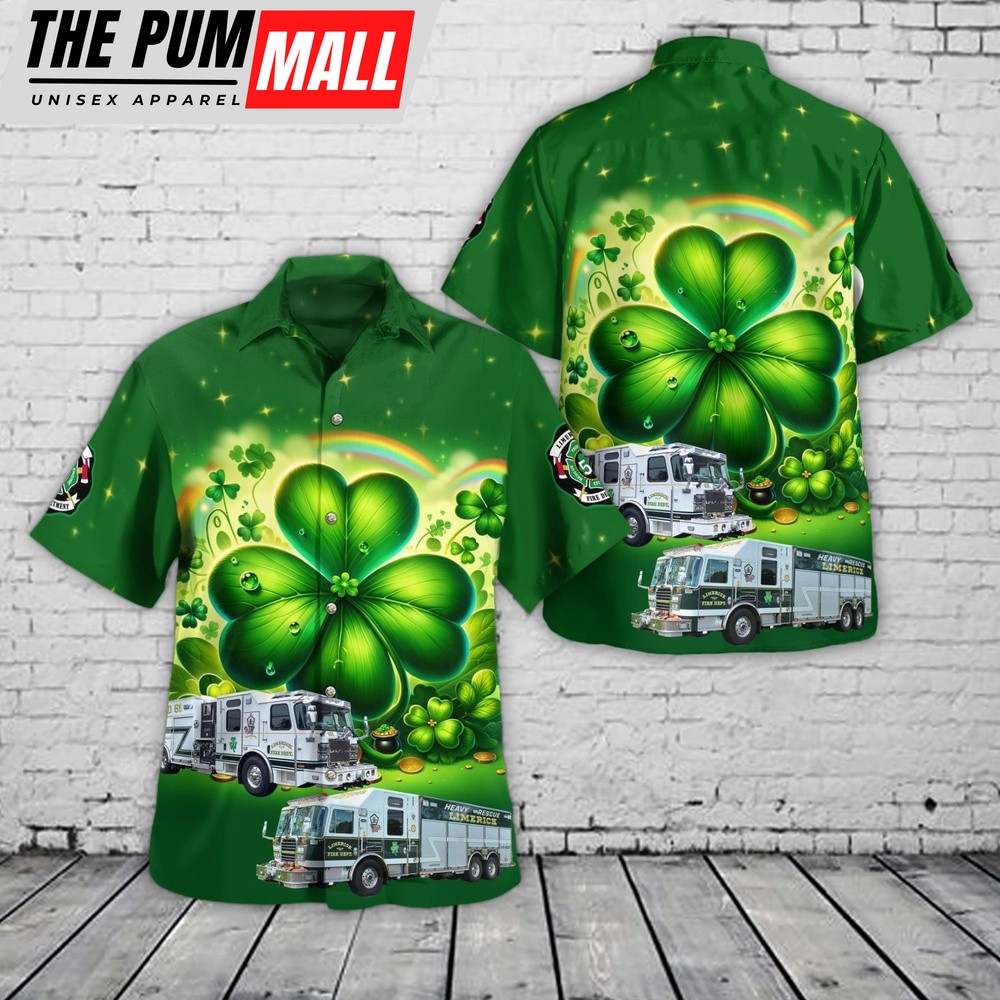 Limerick, PA, Limerick Fire Department St Patrick’s Day Hawaiian Shirt, Shamrock Hawaiian Shirt