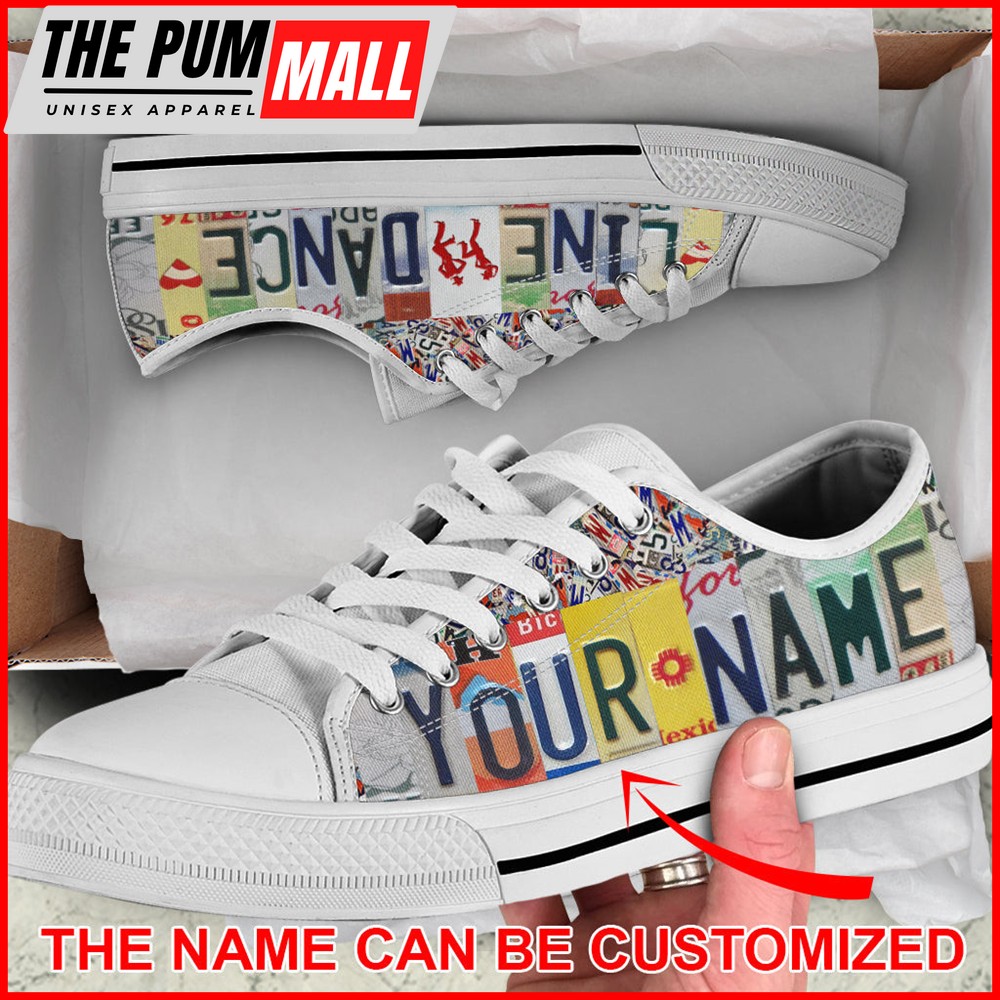 Line Dance License Plates Name Low Top Shoes – Canvas Print Lowtop Casual Shoes Gift For Adults – Walking Shoes Men Women
