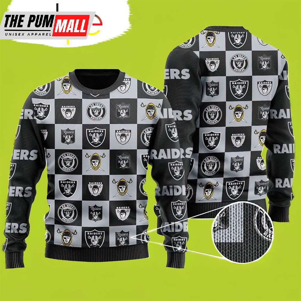 Logo Checkered Flannel Design Raiders Christmas Sweater