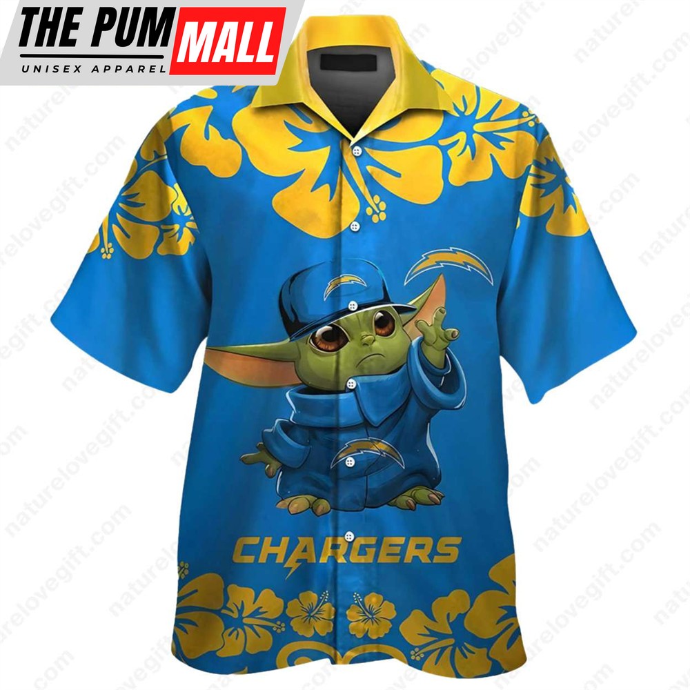 Los Angeles Chargers Baby Yoda Hibiscus Hawaiian Shirt NFL Gifts