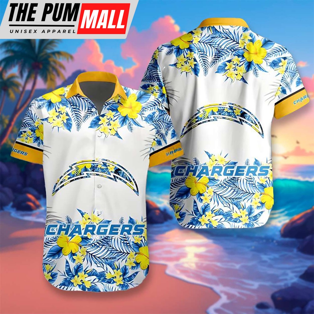 Los Angeles Chargers Logo Tropical Flower Hibiscus Hawaiian Shirt