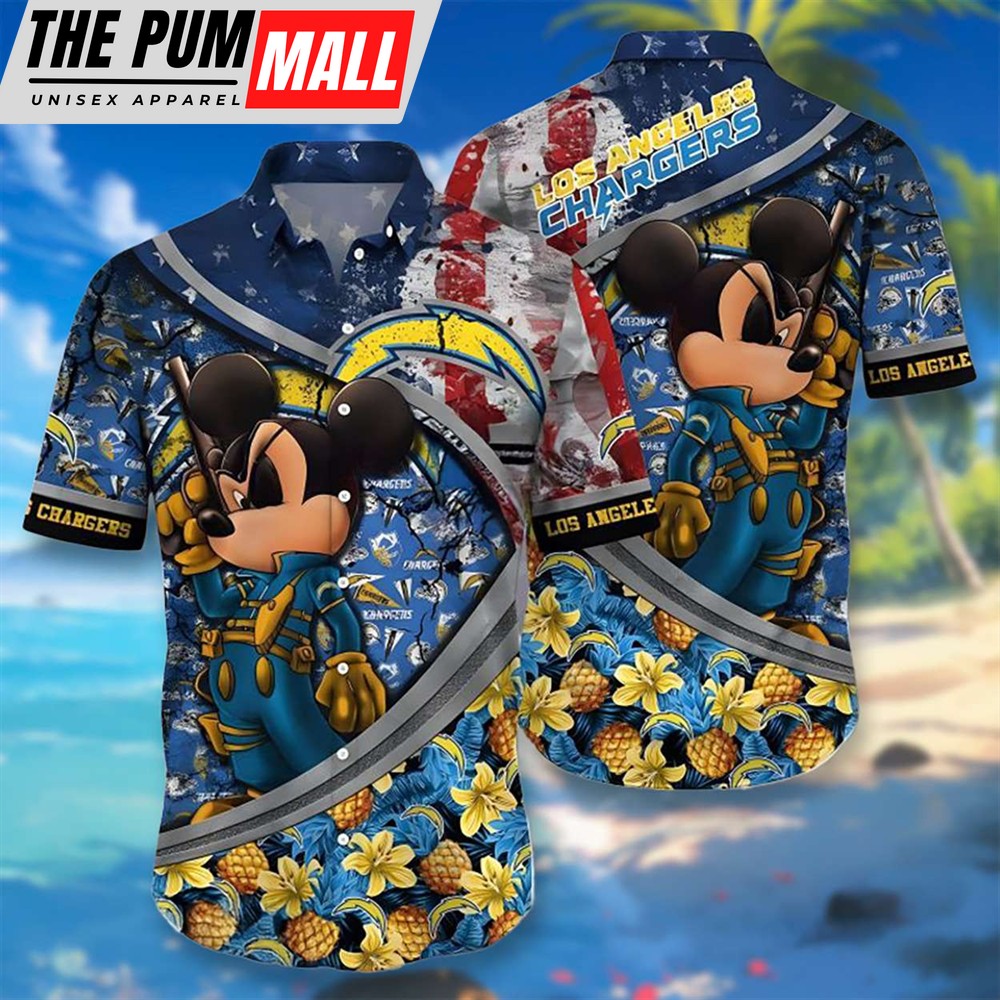 Los Angeles Chargers Mickey American Flag Vintage Hawaiian Shirt