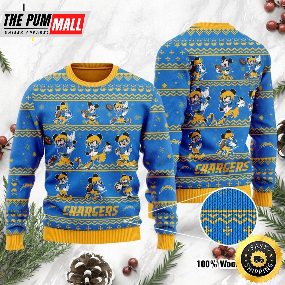 Los Angeles Chargers Mickey Mouse Holiday Party Ugly Christmas Sweater, Perfect Holiday Gift