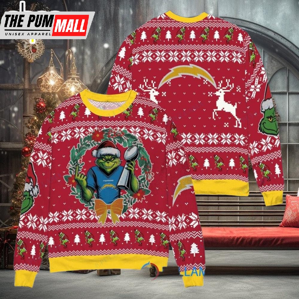 Los Angeles Chargers x Grinch NFL Grinch Super Bowl Trophy Ugly Christmas Sweater