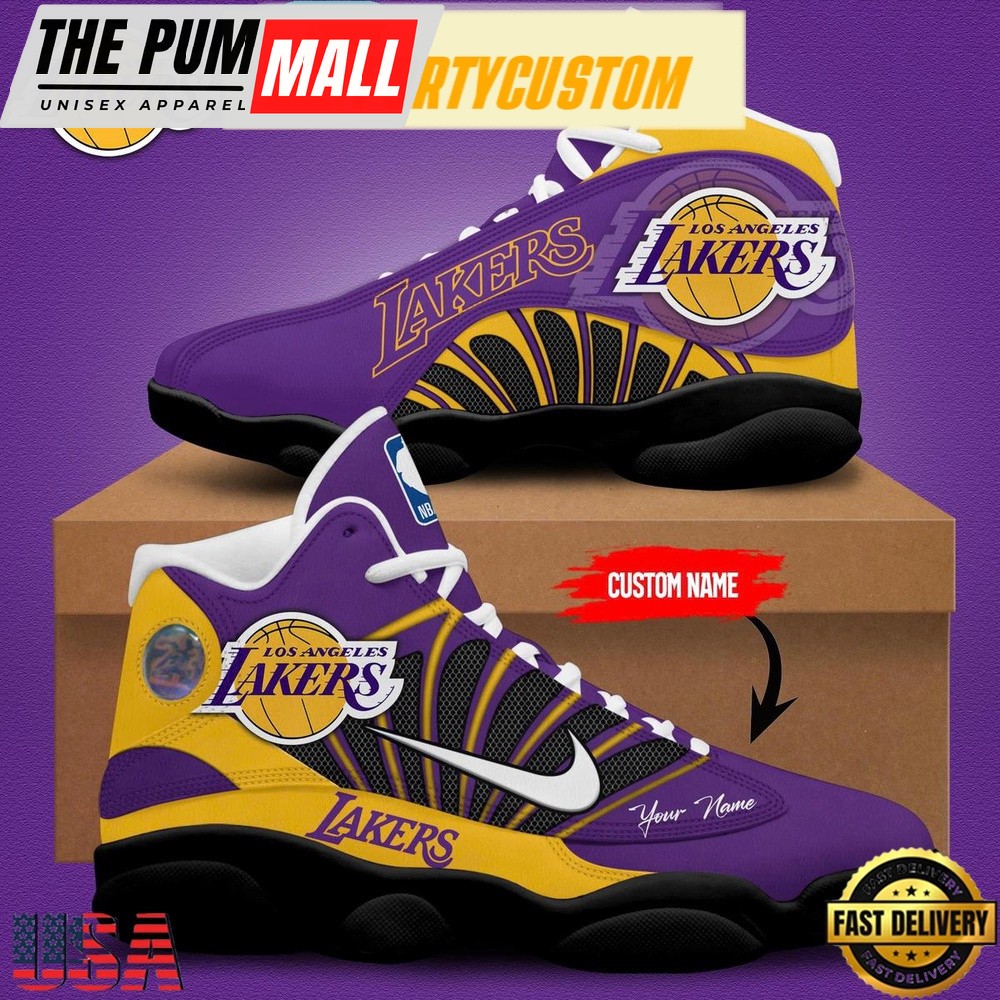 Los Angeles Lakers Go Lakers 2024 Custom Name Air Jd 13 Shoes Running Sneakers For Womens
