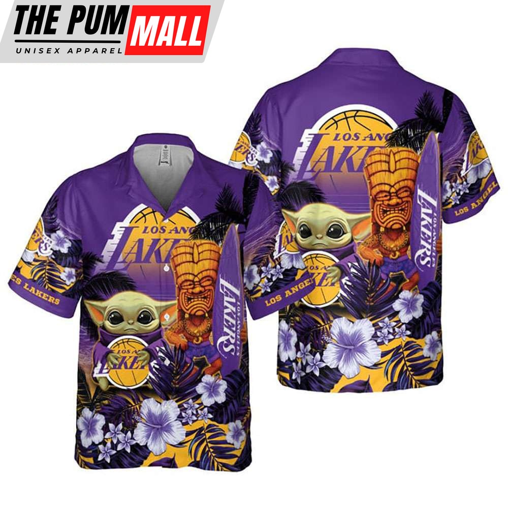 Los Angeles Lakers Hibiscus Flower Baby Yoda Hawaiian Shirt