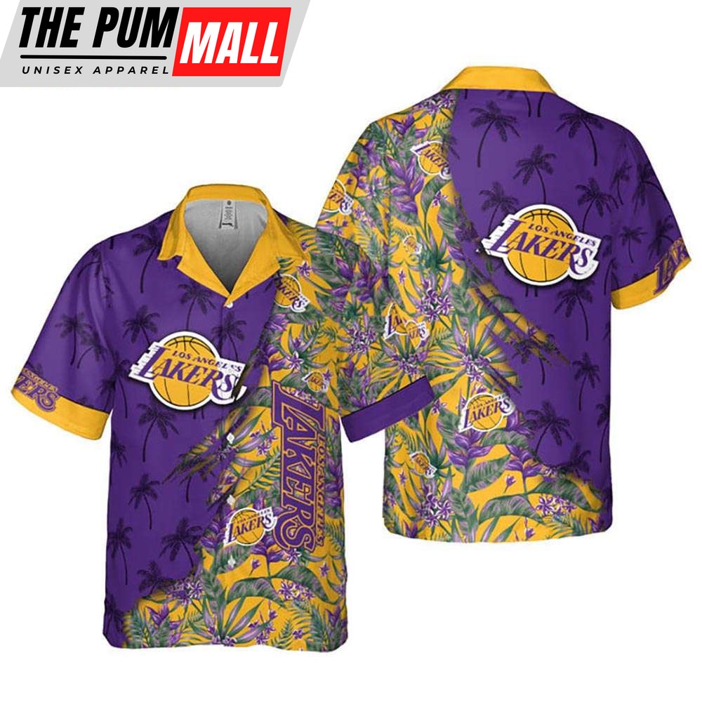 Los Angeles Lakers Tropical Floral Button Up Hawaiian Shirt
