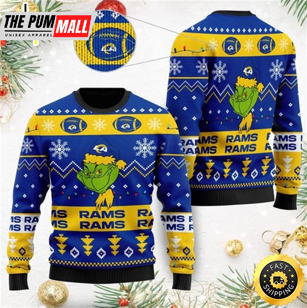 Los Angeles Rams American NFL Football Team Logo Cute Grinch Christmas Ugly Sweater