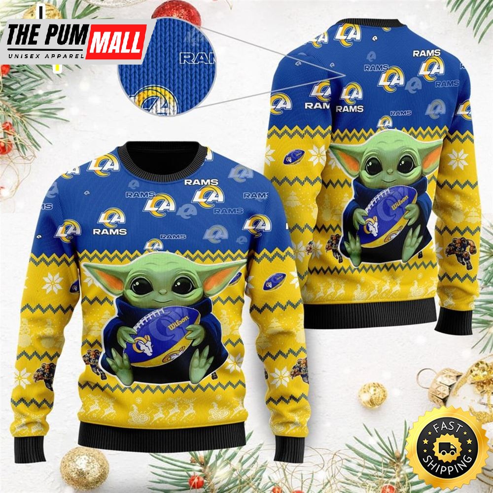 Los Angeles Rams Baby Yoda Shirt For American Football Fans Ugly Christmas Sweater