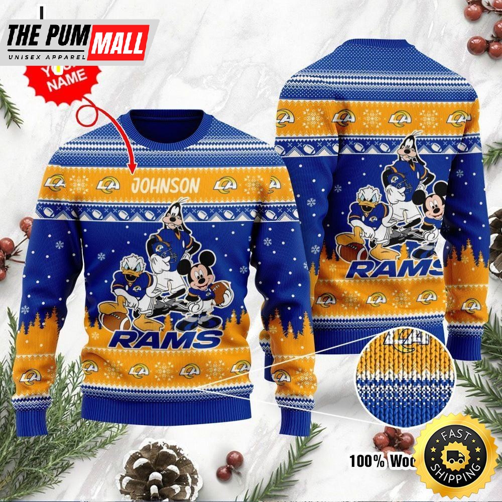 Los Angeles Rams Disney Donald Duck Mickey Mouse Goofy Personalized Ugly Christmas Sweater