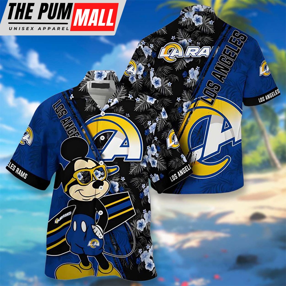 Los Angles Rams Mickey Mouse On Beach​ Hibiscus Hawaiian Shirt