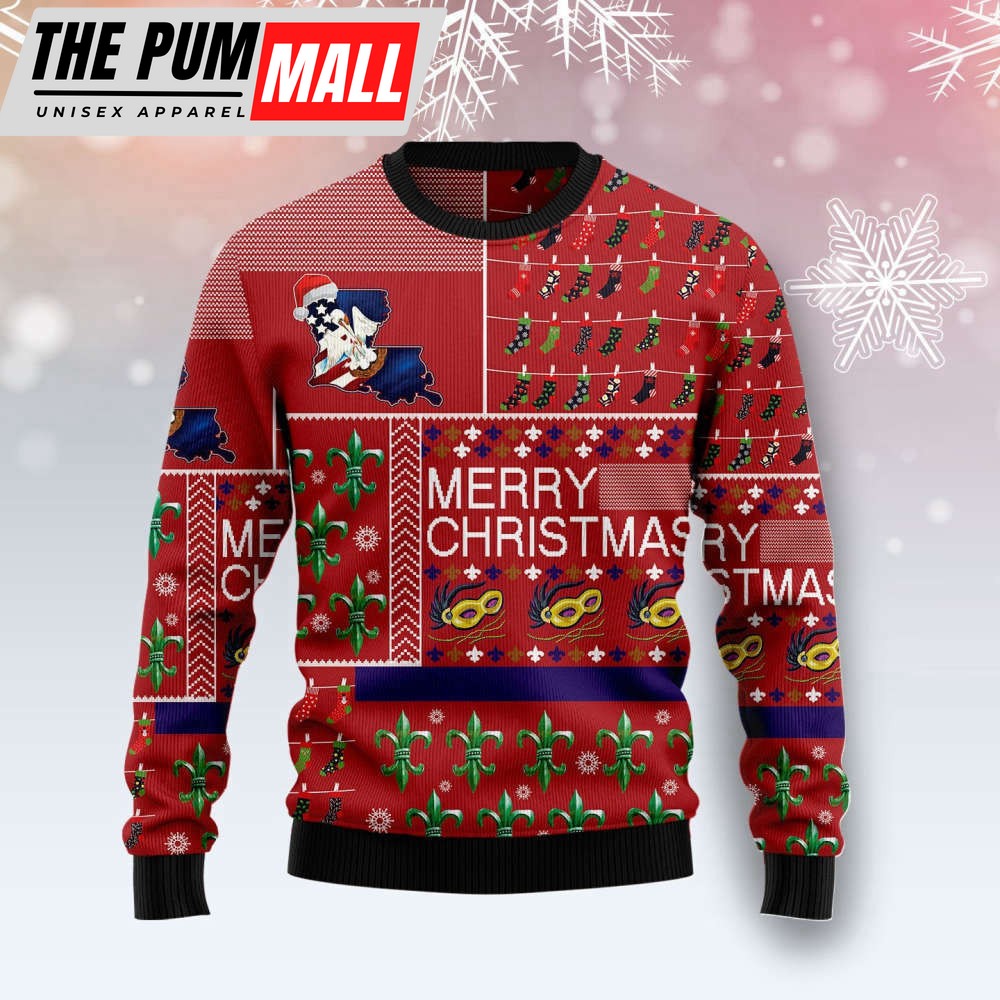 Louisiana Merry Christmas T2110 Ugly Christmas Sweater, Noel Malalan