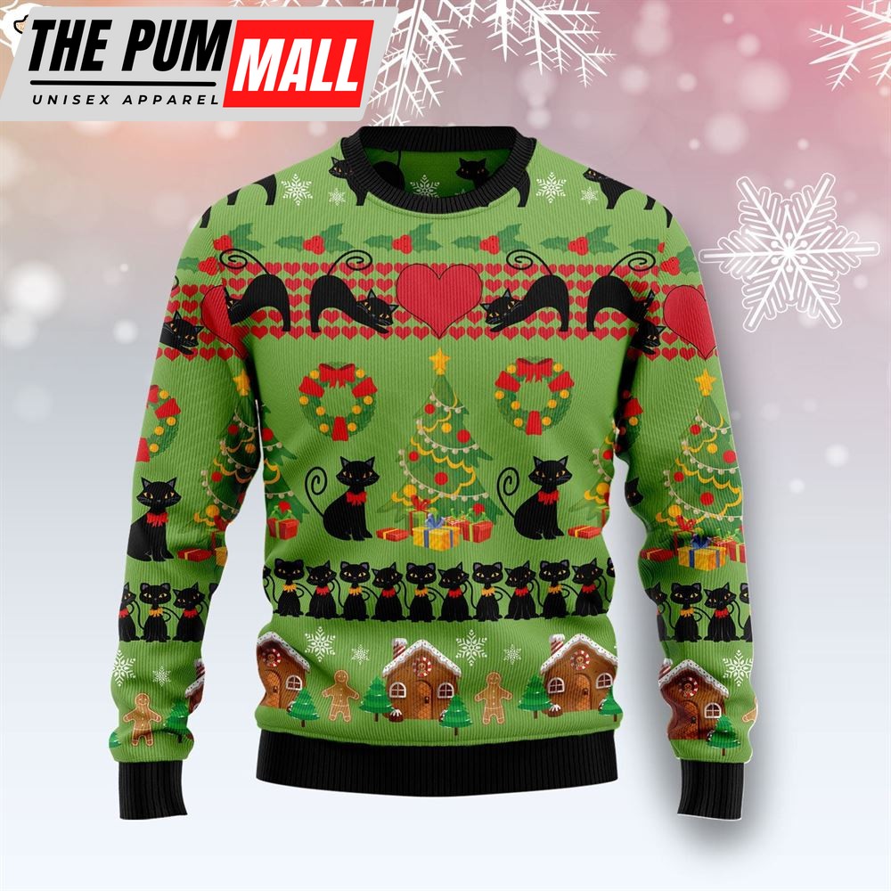 Love Black Cat Ugly Christmas Sweater – Gift For Cat Lovers – Lover Xmas Sweater Gift