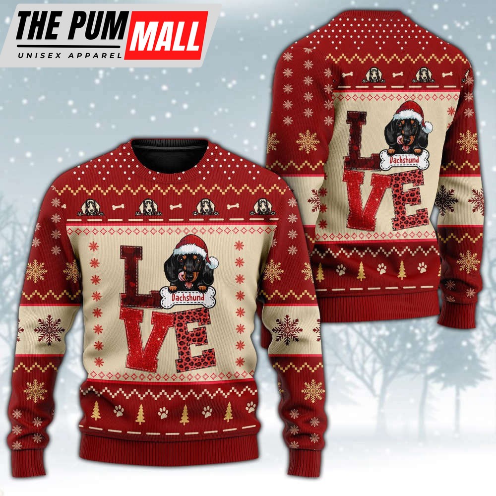 Love Dachshund Ugly Christmas Sweater Cute Dog Mom Holiday Christmas Gift Ideas For Her