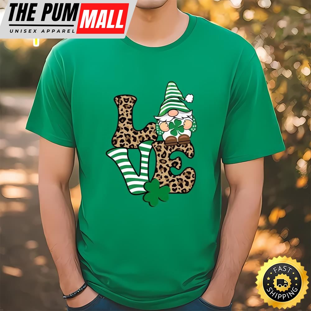 Love St. Patricks Day Gnome Leopard Print T-Shirt