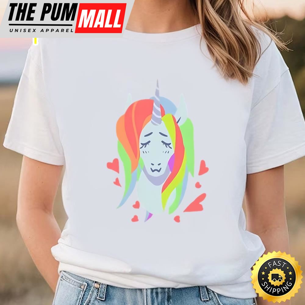 Lovely Rainbow Hair Cut Unicorn Hear Valentine T-shirt
