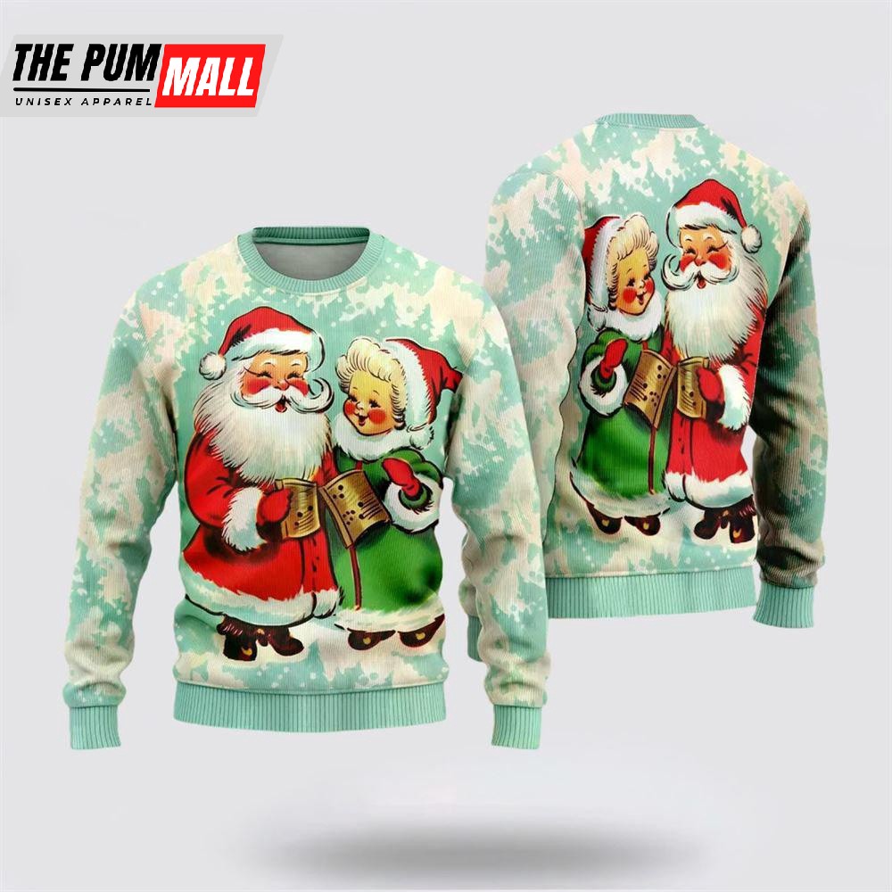 Lovely Santa Couple Ugly Christmas Sweaters, Funny Santa Sweaters