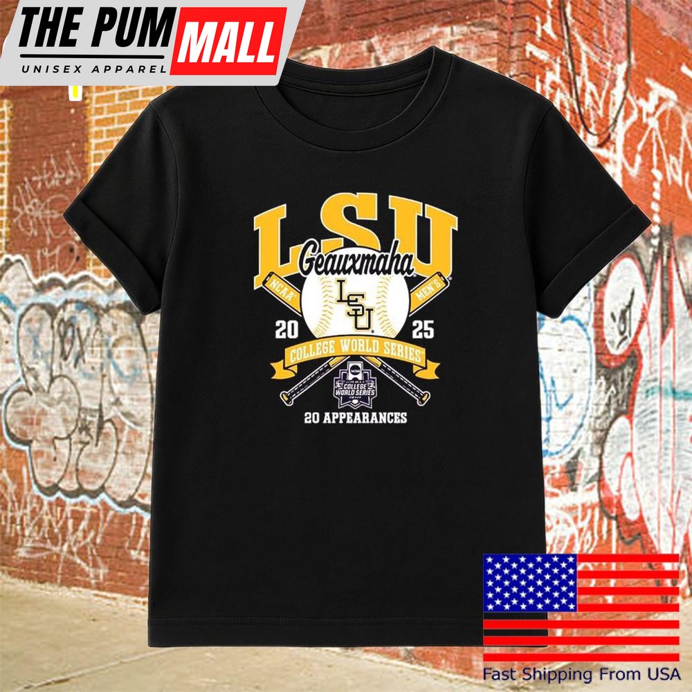 Lsu Tigers Geauxmaha 2025 College World Series 20 Appearances T-Shirt