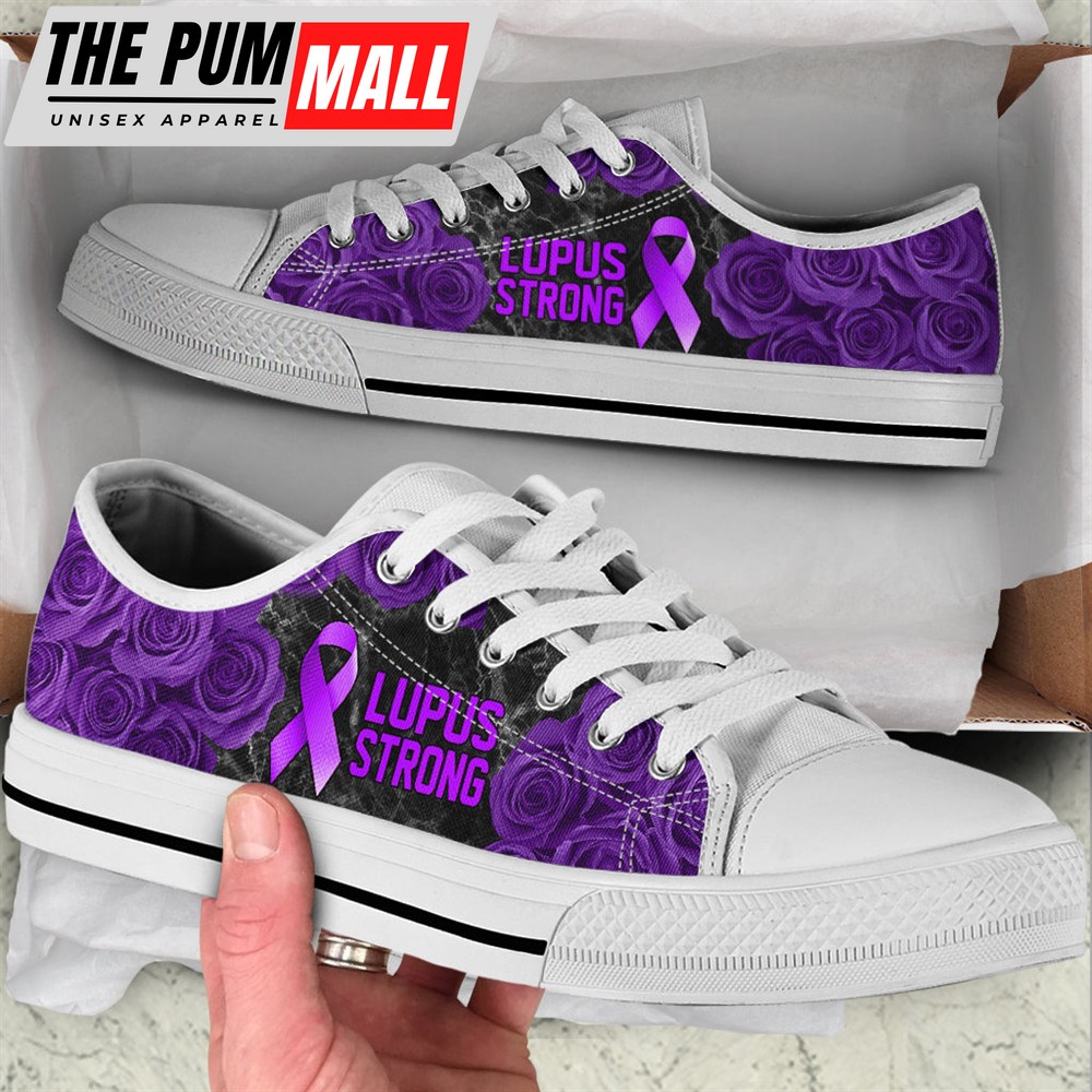 Lupus Shoes Strong Rose Flower Low Top Shoes – Best Gift For Men And Women – Cancer Awareness Shoes