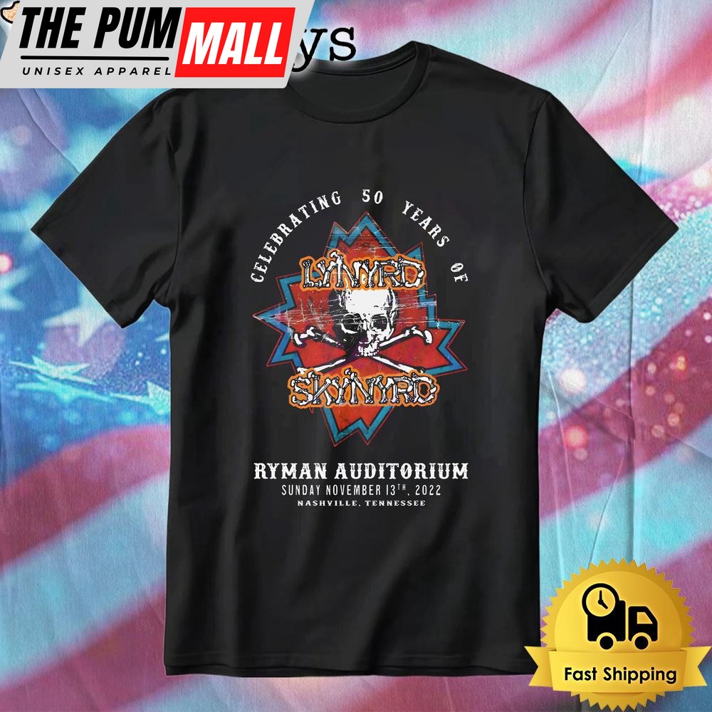Lynyrd Skynyrd 50th Anniversary Skull Ryman Auditorium Nashville Concert T-Shirt