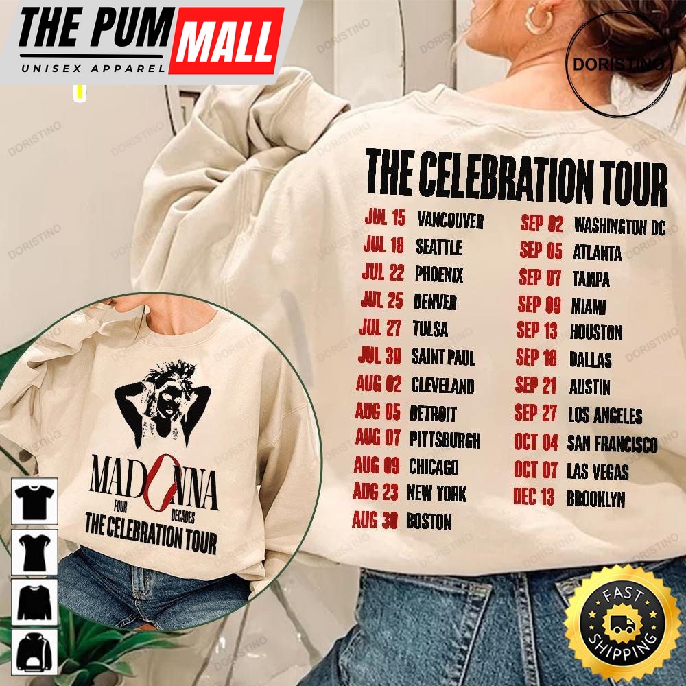 Madonna The Celebration Tour 2023 Double Sided Queen Of Pop World Tour Music 2023 Shirt