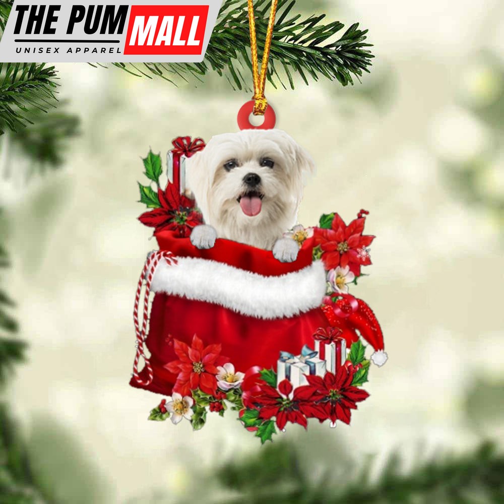 Maltese In Gift Bag Christmas Ornament – Car Ornaments – Gift For Dog Lovers Limited Edition