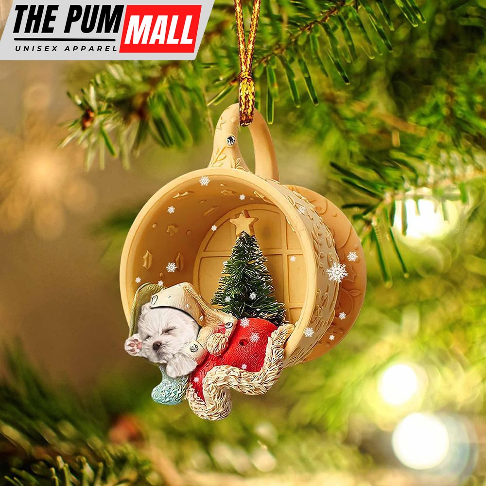 Maltese Sleeping In A Tiny Cup Christmas Holiday Two Sided Ornament – Best Gifts for Dog Lovers Limited Edition