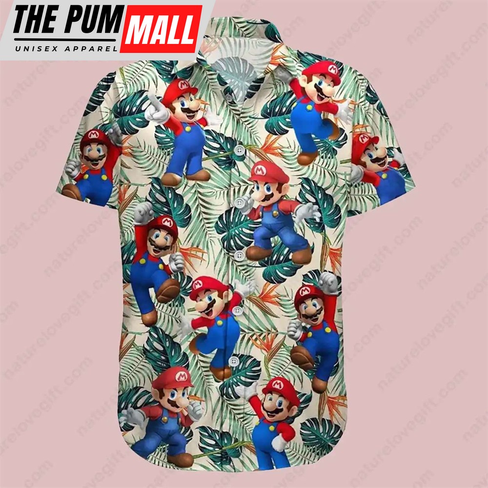Mario Character Tropical Leaves Super Mario Hawaiian Shirt