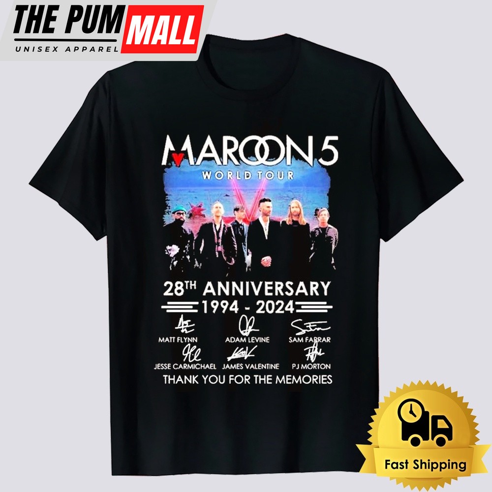 Maroon 5 World Tour 28th Anniversary 1994-2024 Thank You For The Memories T-Shirt