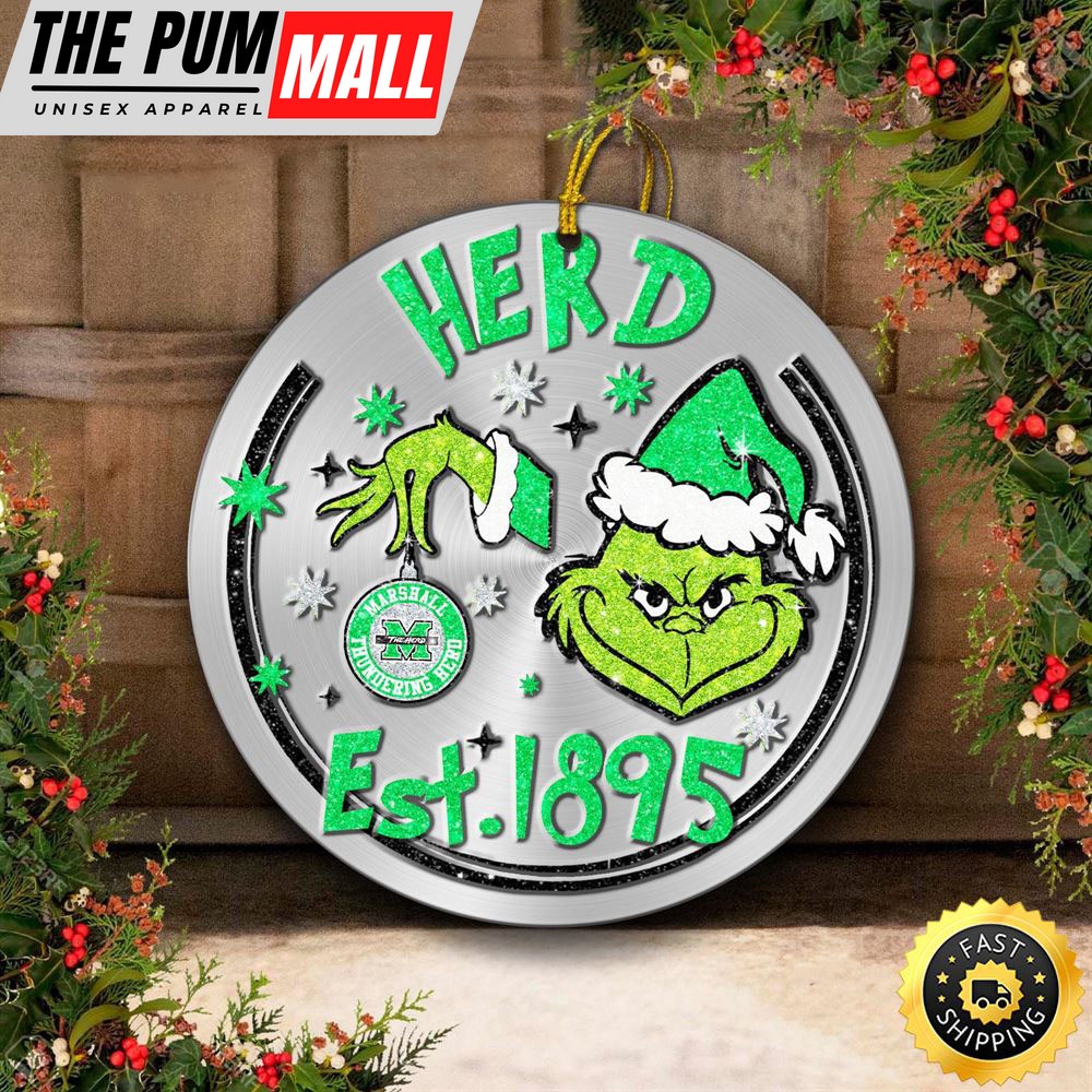Marshall Thundering Herd Grinch Circle Ornaments Christmas Limited Edition