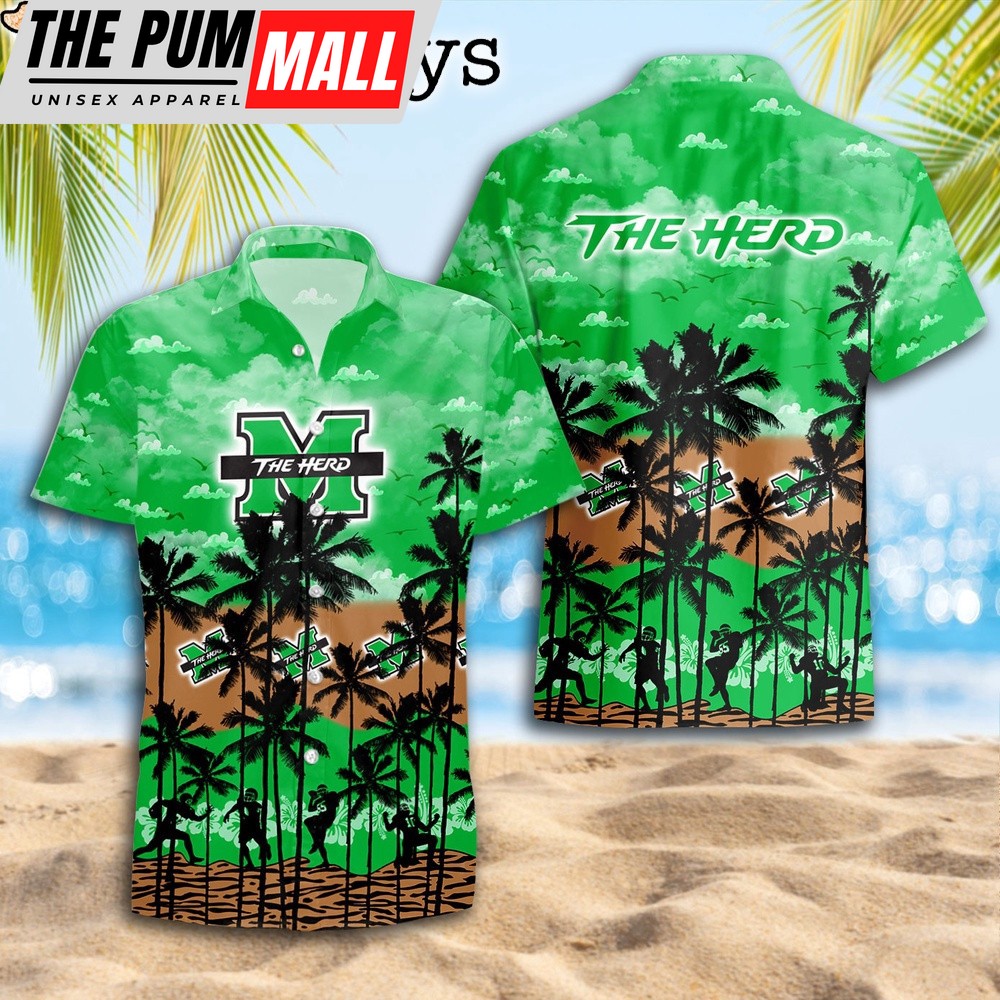 Marshall Thundering Herd Palms Tree Hawaiian Shirt
