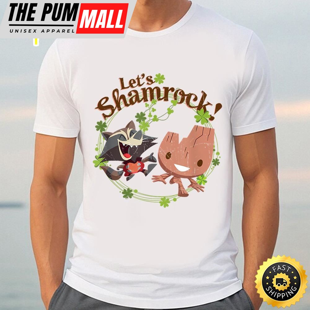 Marvel Rocket And Groot Lets Shamrock Cute St. Patricks Day T-Shirt